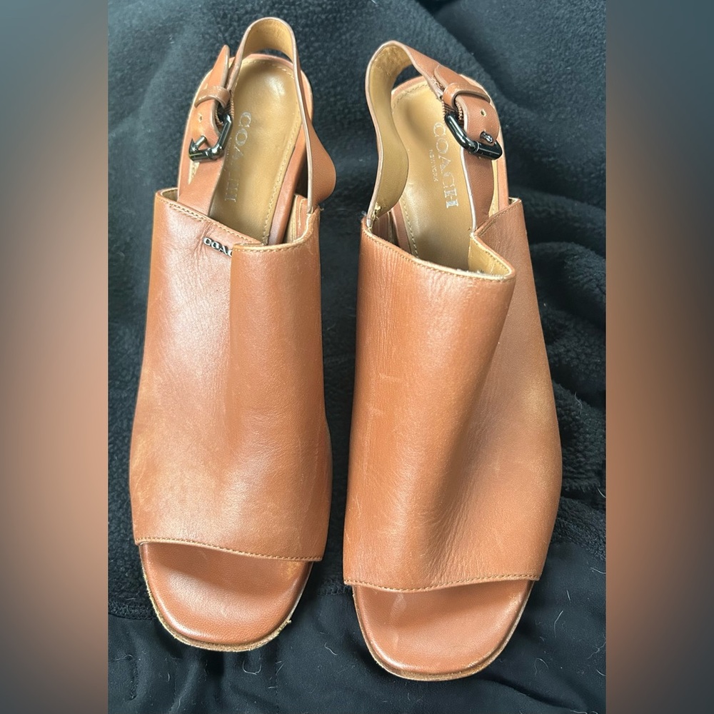 Coach Brown Brady Open Toe Sling Mule Heels, Size 8.5
